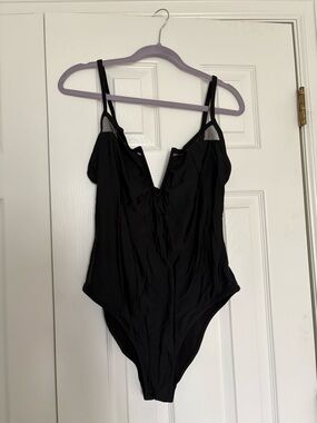 aerie Black V-Neck One-Piece Swimsuit